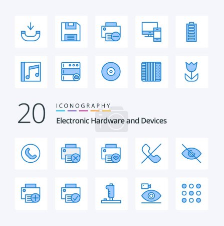 Illustration for 20 Devices Blue Color icon Pack like phone deny save call hardware - Royalty Free Image