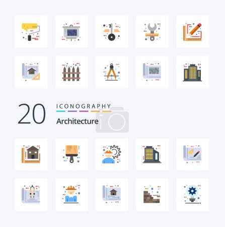Illustration for 20 Architecture Flat Color icon Pack like blue print company color building labour - Royalty Free Image