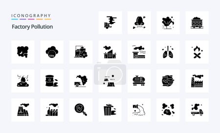 Téléchargez les illustrations : Paquet d'icône de glyphe solide de pollution d'usine 25 - en licence libre de droit