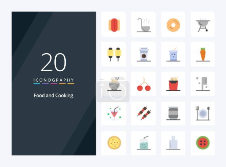 Téléchargez les illustrations : 20 aliments plat icône de couleur pour la présentation - en licence libre de droit