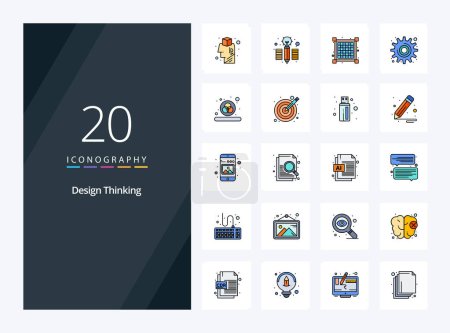 Illustration for 20 Design Thinking line Filled icon for presentation - Royalty Free Image