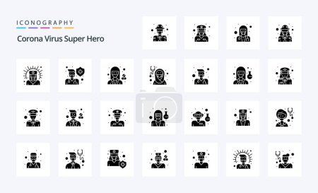 Illustration for 25 Corona Virus Super Hero Solid Glyph icon pack - Royalty Free Image
