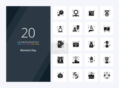 Téléchargez les illustrations : 20 Journée des femmes icône Glyphe solide pour la présentation - en licence libre de droit