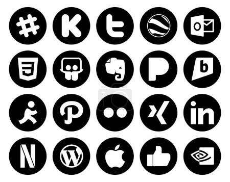 Illustration for 20 Social Media Icon Pack Including netflix. xing. slideshare. flickr. aim - Royalty Free Image