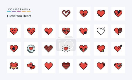 Ilustración de Paquete de iconos de 25 líneas de corazón - Imagen libre de derechos