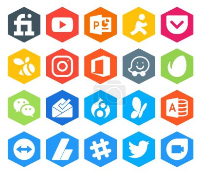 Ilustración de 20 Paquete de iconos de redes sociales Incluyendo teamviewer. msn. oficina. drupal. mensajero - Imagen libre de derechos