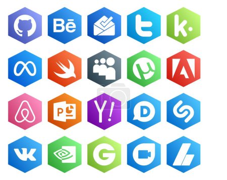 Ilustración de 20 Paquete de iconos de redes sociales incluyendo shazam. Búsqueda. Rápido. yahoo. aire bnb - Imagen libre de derechos
