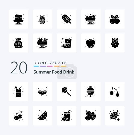 Téléchargez les photos : 20 Summer Food Drink Solid Glyph icon Pack comme des bonbons de fruits d'été été doux - en image libre de droit