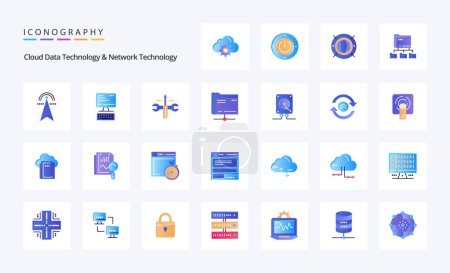 Illustration for 25 Cloud Data Technology And Network Technology Flat color icon pack - Royalty Free Image