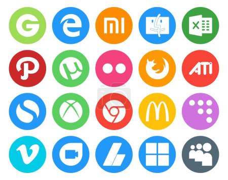 Illustration for 20 Social Media Icon Pack Including video. coderwall. firefox. mcdonalds. xbox - Royalty Free Image