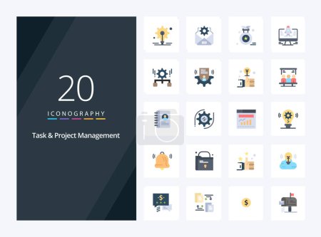 Illustration for 20 Task And Project Management Flat Color icon for presentation - Royalty Free Image