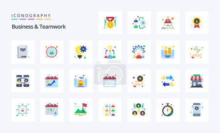 Ilustración de 25 Negocios y trabajo en equipo Paquete de iconos de color plano - Imagen libre de derechos