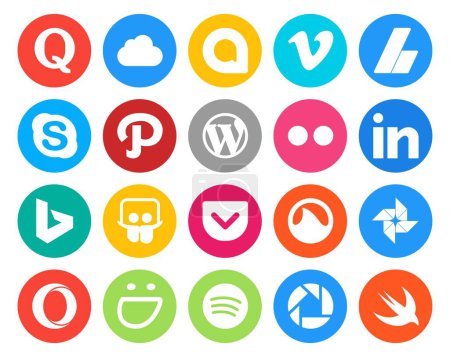 Illustration for 20 Social Media Icon Pack Including pocket. bing. skype. linkedin. cms - Royalty Free Image
