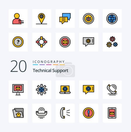 Illustration for 20 Technical Support Line Filled Color icon Pack like communication service laptop technical chat - Royalty Free Image