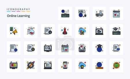 Téléchargez les illustrations : 25 ligne d'apprentissage en ligne rempli Style icône pack - en licence libre de droit
