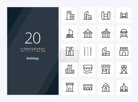 Illustration for 20 Buildings Outline icon for presentation - Royalty Free Image