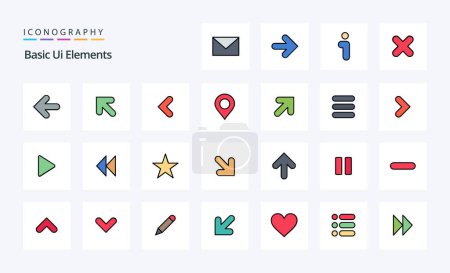 Ilustración de 25 Elementos básicos de la línea Ui relleno icono de estilo pack - Imagen libre de derechos
