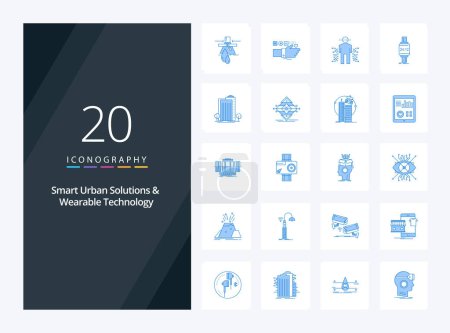 Illustration for 20 Smart Urban Solutions And Wearable Technology Blue Color icon for presentation - Royalty Free Image
