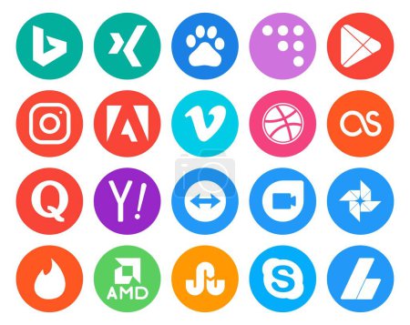 Illustration for 20 Social Media Icon Pack Including google duo. search. vimeo. yahoo. quora - Royalty Free Image
