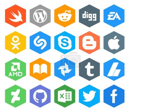 Ilustración de 20 Paquete de iconos de redes sociales Incluyendo tumblr. ibooks. odnoklassniki. amd. bloguero - Imagen libre de derechos