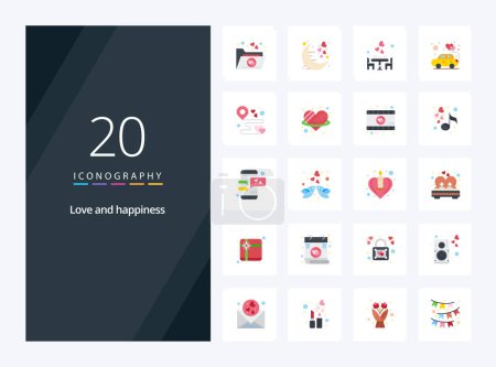 Téléchargez les illustrations : 20 Love Flat icône de couleur pour la présentation - en licence libre de droit