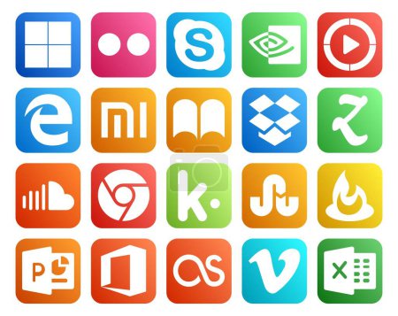 Ilustración de 20 Paquete de iconos de redes sociales incluyendo tropiezo. Cromo. xiaomi. música. soundcloud - Imagen libre de derechos