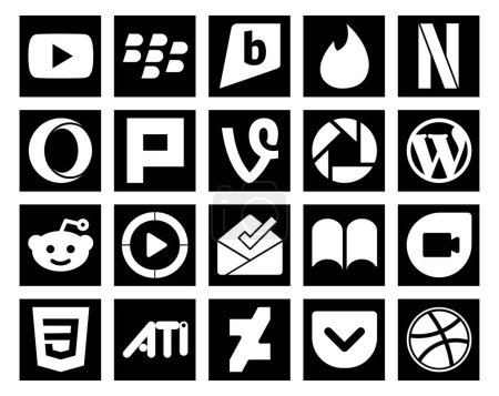 Ilustración de 20 Paquete de iconos de redes sociales, incluido el dúo de Google. bandeja de entrada. vid. Vídeo. reddit - Imagen libre de derechos