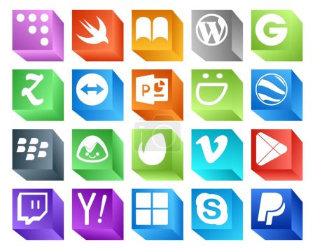 Illustration for 20 Social Media Icon Pack Including apps. video. powerpoint. vimeo. basecamp - Royalty Free Image