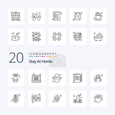 Illustration for 20 Stay At Home Line icon Pack like ear writing tutorials copywriting rolling - Royalty Free Image