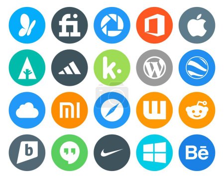 Illustration for 20 Social Media Icon Pack Including brightkite. wattpad. wordpress. browser. xiaomi - Royalty Free Image