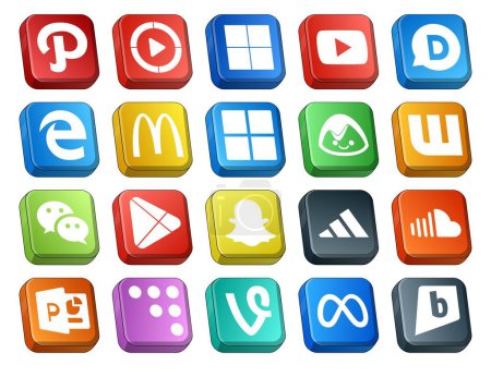 Illustration for 20 Social Media Icon Pack Including adidas. apps. mcdonalds. google play. wechat - Royalty Free Image