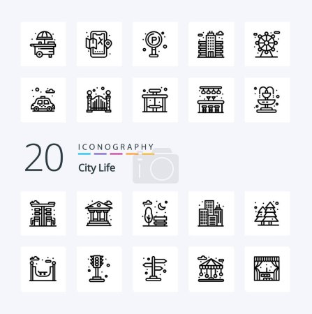 Illustration for 20 City Life Line icon Pack like city building money life park - Royalty Free Image