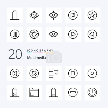 Ilustración de 20 Icono de línea multimedia Paquete como archivo media batería de datos multimedia - Imagen libre de derechos