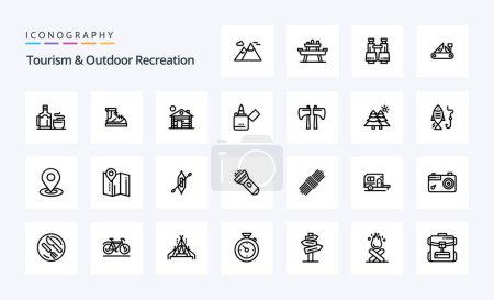 Illustration for 25 Tourism And Outdoor Recreation Line icon pack - Royalty Free Image