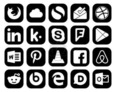 Illustration for 20 Social Media Icon Pack Including player. vlc. skype. pinterest. apps - Royalty Free Image