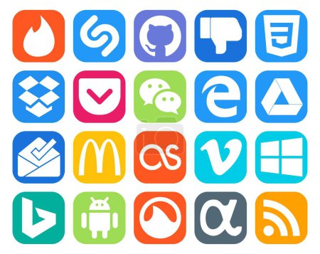 Ilustración de 20 Paquete de iconos de redes sociales incluyendo bing. Vídeo. mensajero. vimeo. mcdonalds - Imagen libre de derechos