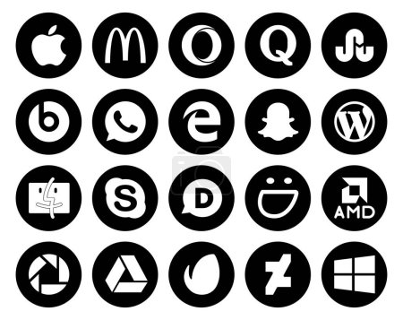 Ilustración de 20 Paquete de iconos de redes sociales Incluyendo amd. disqus. borde. charla. localizador - Imagen libre de derechos