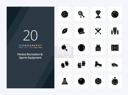 Téléchargez les illustrations : 20 icône de glyphe solide d'équipement de loisirs et de sport de forme physique pour la présentation - en licence libre de droit
