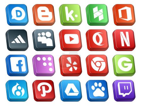 Illustration for 20 Social Media Icon Pack Including path. groupon. video. chrome. coderwall - Royalty Free Image