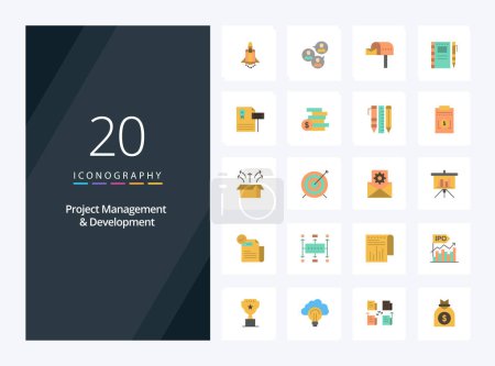 Téléchargez les illustrations : 20 icône couleur plate de gestion et de développement de projet pour la présentation - en licence libre de droit