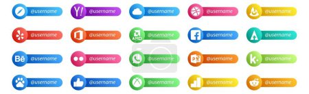 Ilustración de 20 Social Media Follow Button. Nombre de usuario y lugar para texto como baidu. powerpoint. oficina. whatsapp. behance - Imagen libre de derechos