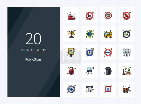Illustration for 20 Public Signs line Filled icon for presentation - Royalty Free Image