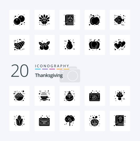 Illustration for 20 Thanksgiving Solid Glyph icon Pack like bird thanksgiving hot date autumn - Royalty Free Image