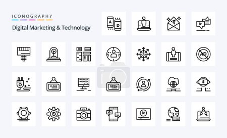 Ilustración de Paquete de iconos de 25 líneas de marketing y tecnología digital - Imagen libre de derechos