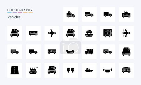 Téléchargez les illustrations : Pack d'icônes Glyphe solide 25 véhicules - en licence libre de droit
