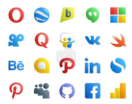 Ilustración de 20 Paquete de iconos de redes sociales Incluyendo myspace. simple. slideshare. linkedin. google allo - Imagen libre de derechos