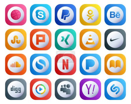 Ilustración de 20 Paquete de iconos de redes sociales que incluye netflix. música. xing. Sonido. nike - Imagen libre de derechos