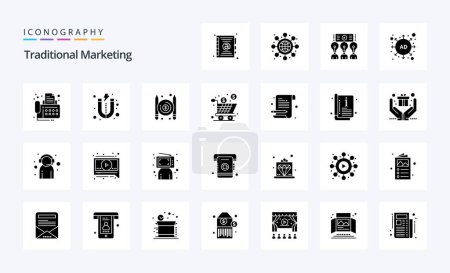 Illustration for 25 Traditional Marketing Solid Glyph icon pack - Royalty Free Image