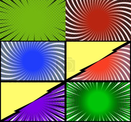 Illustration for Comic book colorful frames background with halftone. rays. radial and dotted effects pop art style - Royalty Free Image