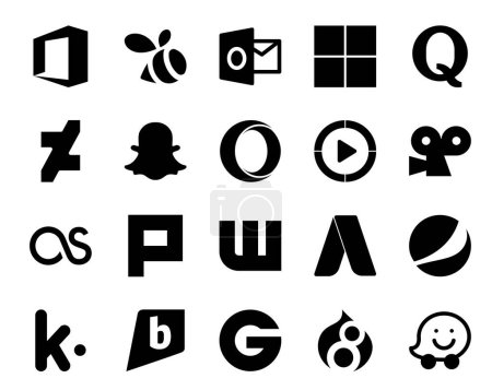 Ilustración de 20 Paquete de iconos de redes sociales incluyendo kik. adwords. ópera. wattpad. lastfm - Imagen libre de derechos
